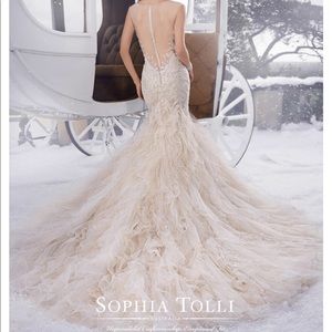 New Sophia Tolli beaded blush/ivory crystal mermaid wedding gown